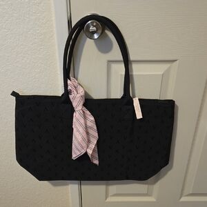 Victoria's Secret Black Tote with Pink Scarf Accent